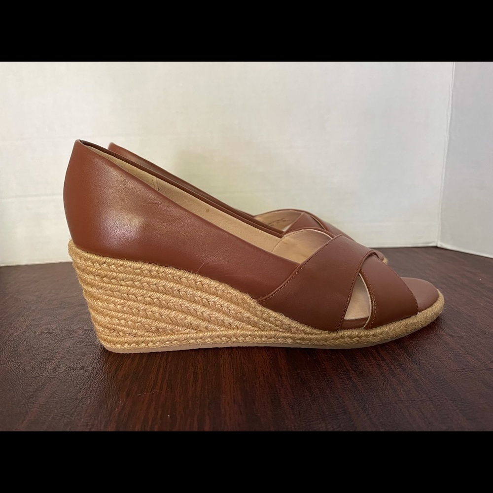 NEW Jack Rogers PALMER Crisscross Wedge Espadrille Heels Mocha Leather